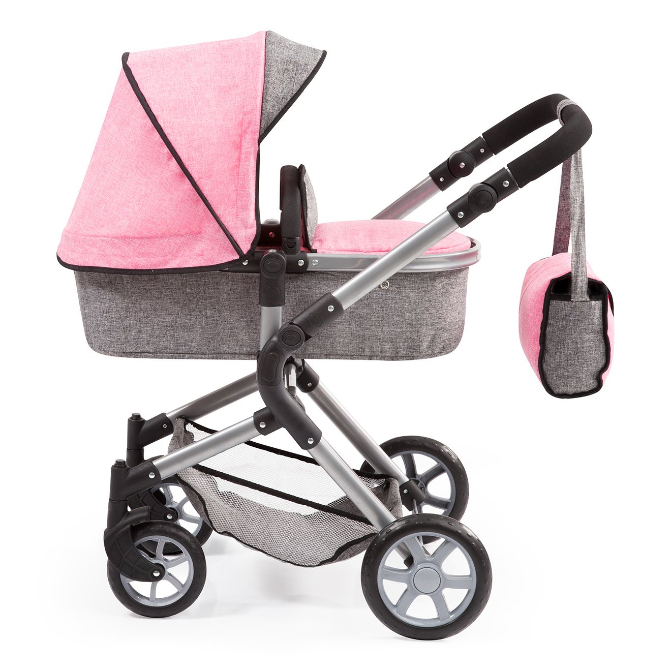 Bayer Design 18125Aa - Cochecito de Muñecas City Neo, Convertible, Rosa, Gris | convertible, con bolsa, rosa, gris