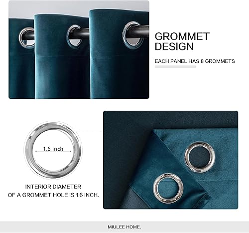 Miniatura 2 de MIULEE Cortinas opacas de terciopelo azul de 63 pulgadas de largo, con aislamiento térmico, insonorizadas, para oscurecer la habitación, cortinas