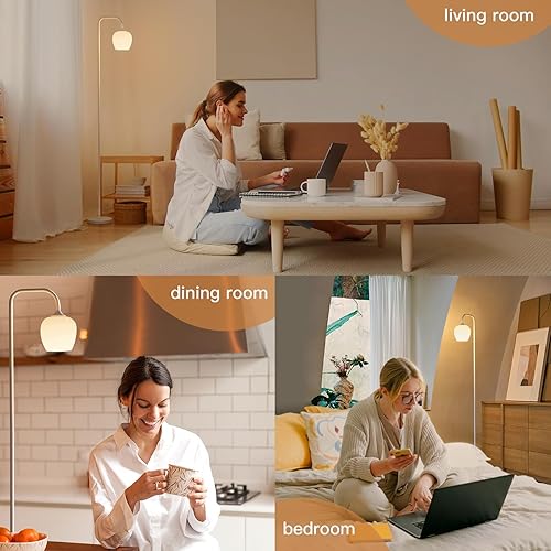 Miniatura 6 de ONEWISH Lámpara de pie blanca, moderna lámpara de pie para sala de estar, dormitorio, pantalla de lámpara de cristal opal, bombilla LED incluida,