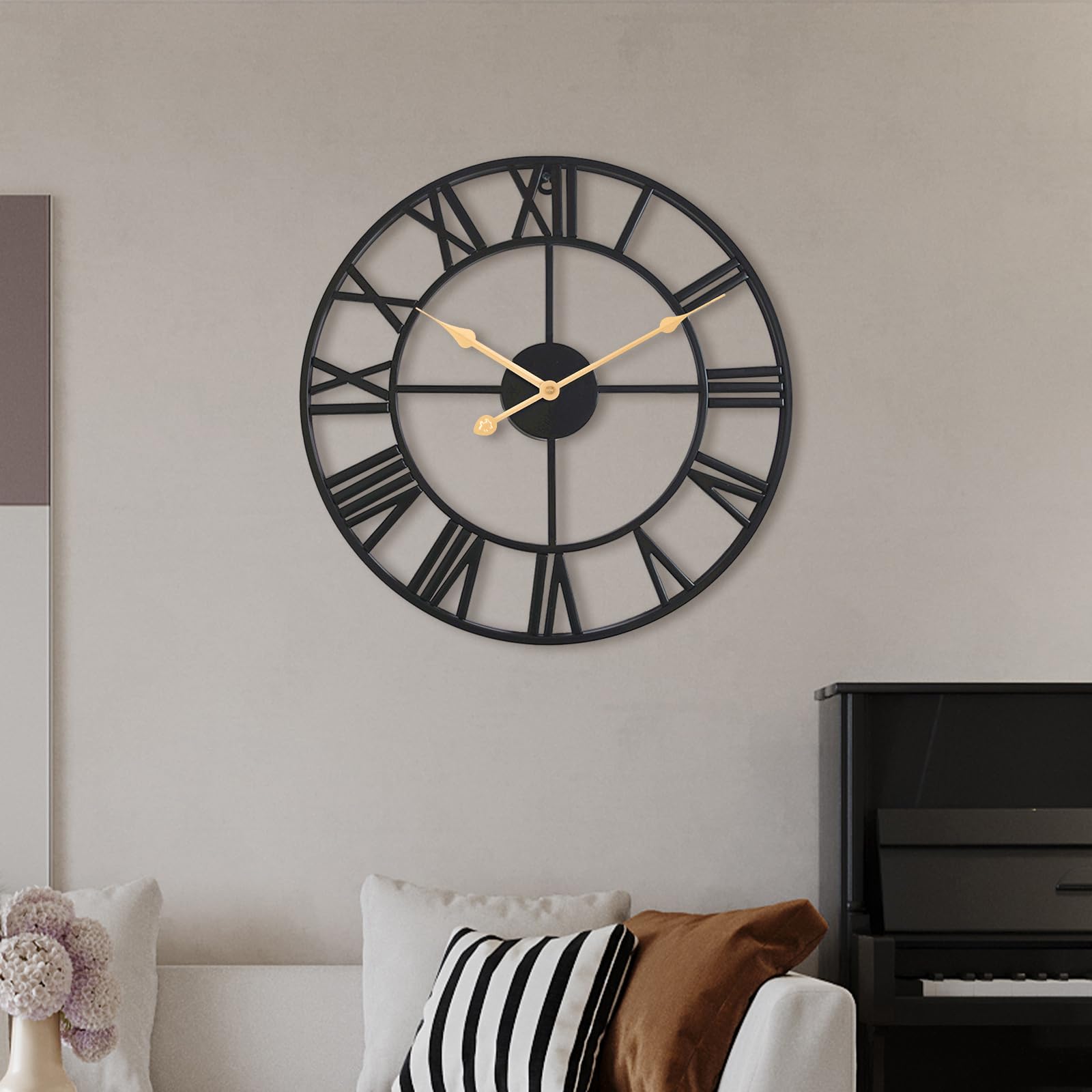 ACCSHINE Wanduhr Groß Ohne TickgeräUsche Lautlos 60cm Römische Ziffer Quarz Batterie Betriebene Wanduhr Einfach zu Lesen für Zimmer Zuhause KüChe Schlafzimmer Büro Schule