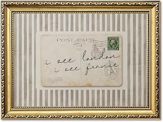I See London I See France Bathroom Wall Art, Vintage Travel Postcard Bathroom Sign Wall Decor Striped Restroom Poster Canvas Print Painting 12x16 inch Gold Framed