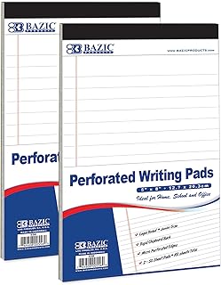 BAZIC Products Perforated Writing Pad, 50 Sheets 5x8 Inch, White Jr. Lined Ruled Memo Writing Pads Note Paper for Office School Student, Total 2 Count