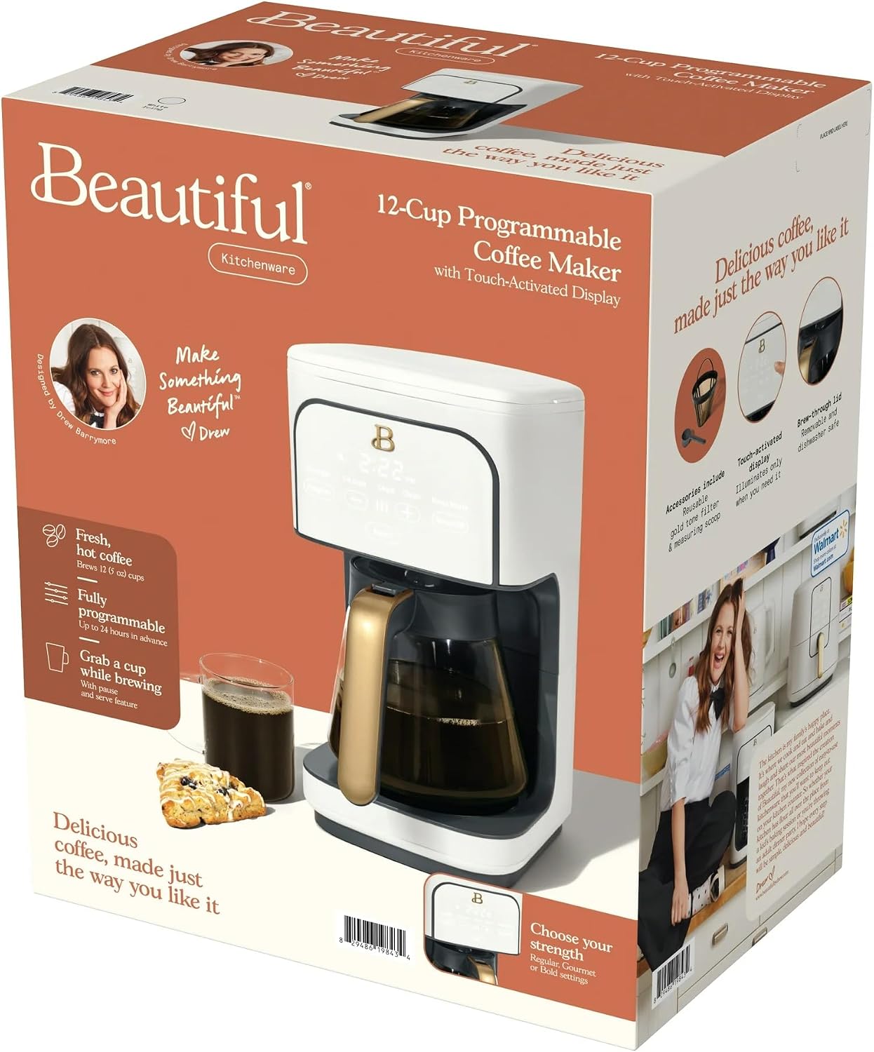 12 Cup Programmable Coffee Maker, 24 Hour Auto Brew, Touch Display, Bold Strength Control, Glass Carafe, Reusable Filter, Auto Shut Off
