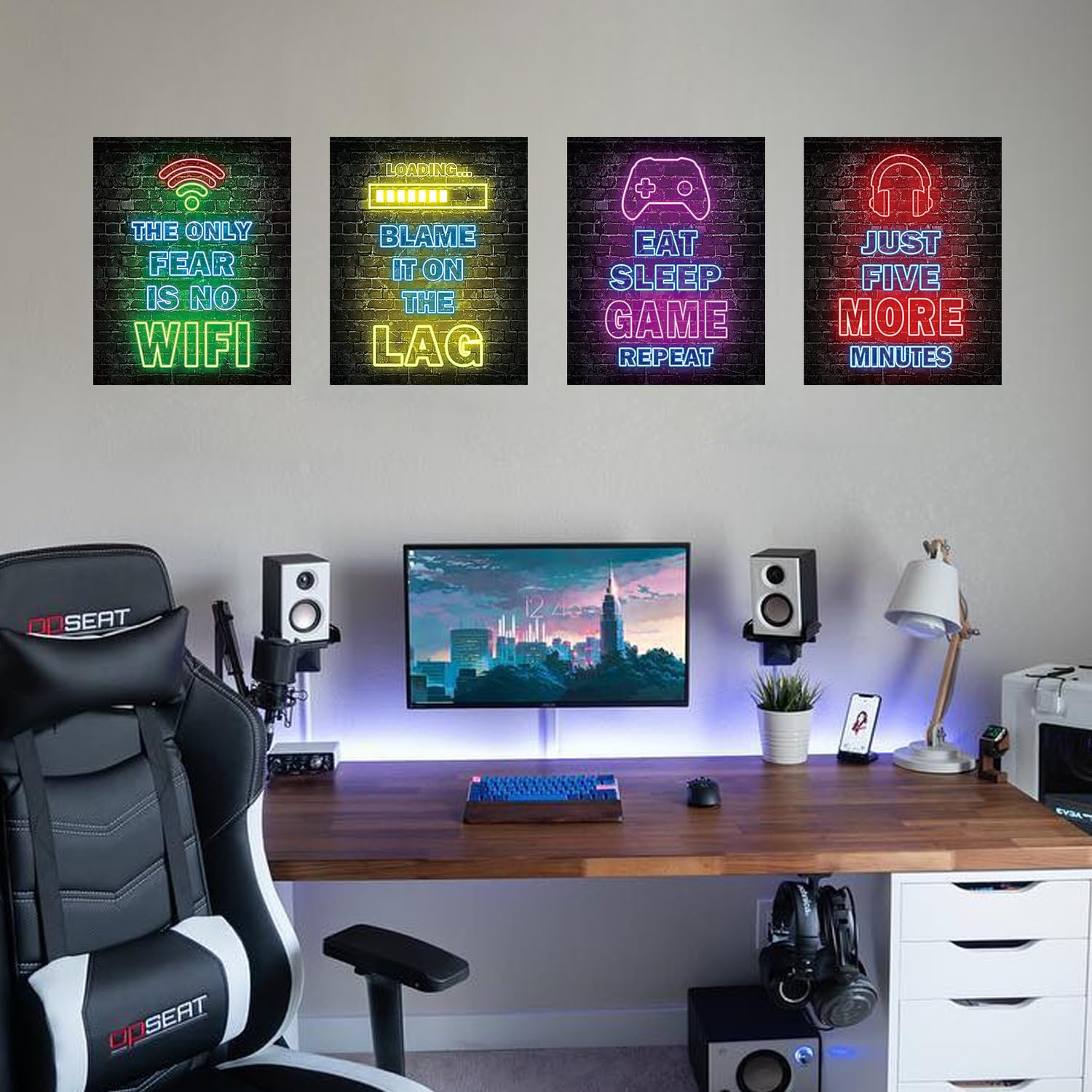 4 Pcs Neon Gaming Room Decor for Boys Room Video Game Wall