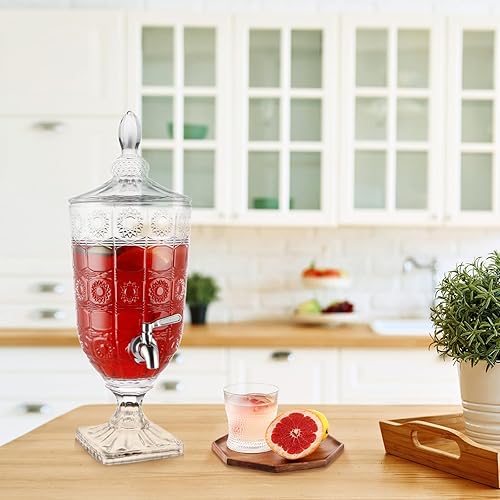 Miniatura 5 de Singvon Dispensador de bebidas de vidrio de 0.8 galones con grifo de acero inoxidable, dispensador de bebidas de boca ancha con soporte, dispensador