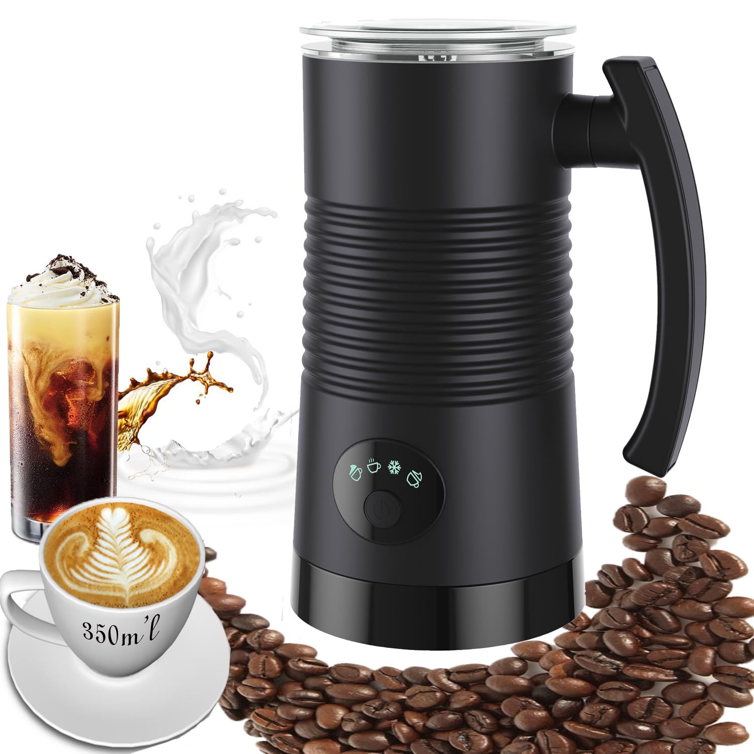 DIY Milk Frother,Large-Capacity Milk Warmer,11.9oz/350ml Electric Milk Steamer,Hot/Cold Stainless Steel Milk Frother,4 in 1 LED Touch Screen Milk Foam Maker for Coffee/Hot Chocolate/Latte/Cappuccinos