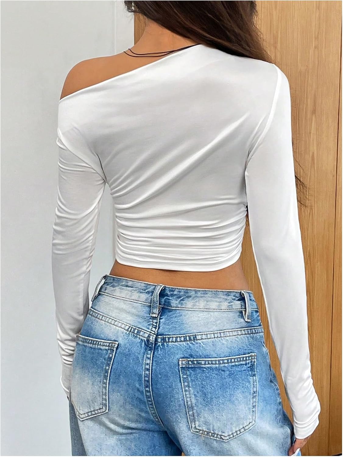 SweatyRocks Women's Y2k Floral Off The Shoulder Crop Tops Ruched Long Sleeve Going Out Shirts - Image 2