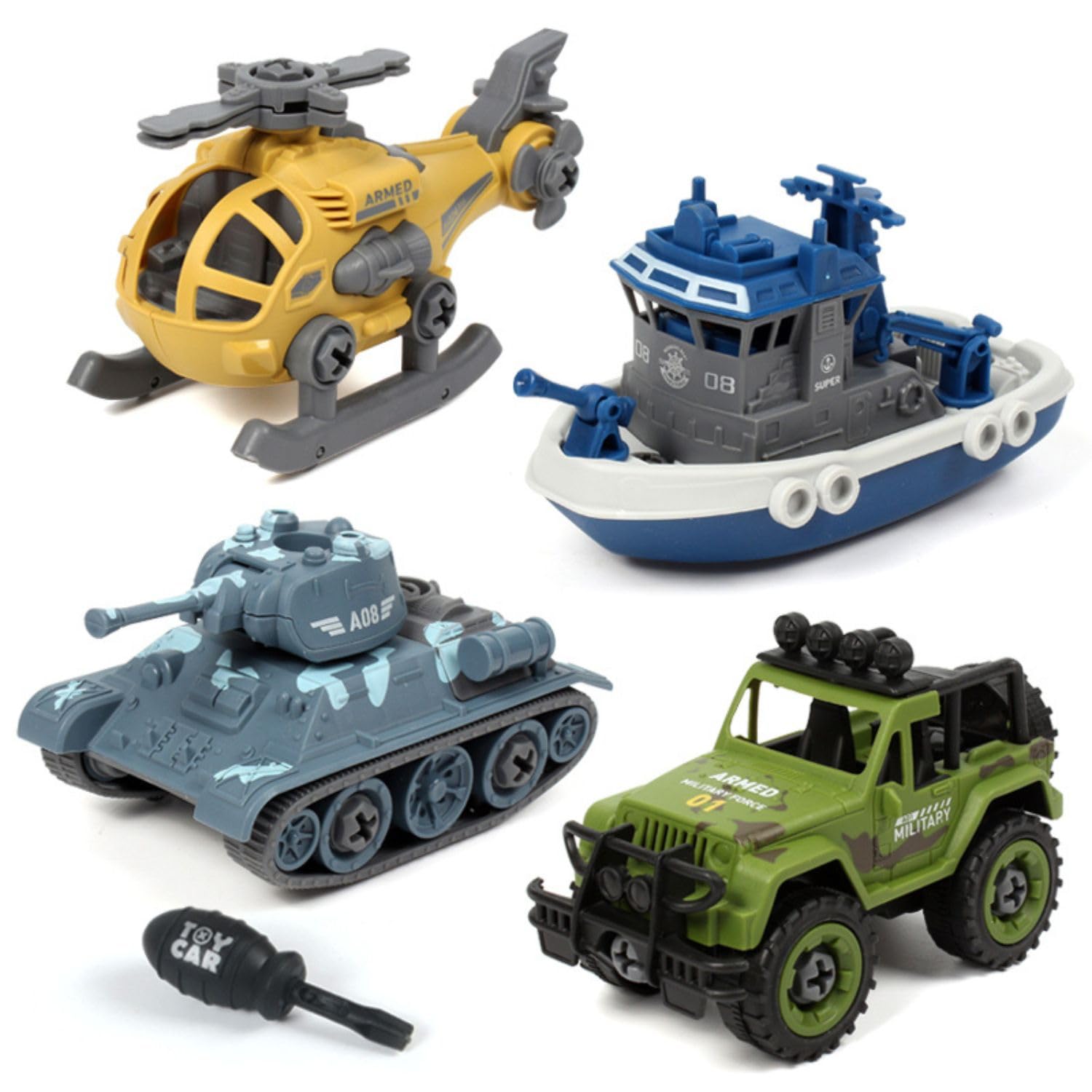 FunBlast Military Army Building Blocks Play Set Toys, Pack of 4 Vehicles with Screwdriver Toy, DIY Kids STEM Toys Includes Helicopter, Jeep, Tank and Boat, Birthday Gifts for Boys 2 3 4 5 6 Year-image-12