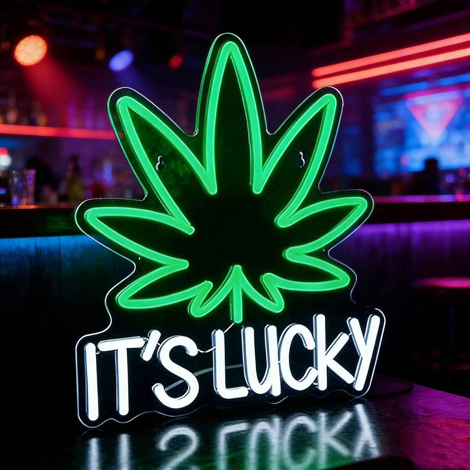 Green Leaf Neon Sign, Dimmable LED Light for Wall Decor, USB Powered Neon Lamp for Bar Man Cave Dispensary Store Hotel Party Decorations Unique Birthday Gift for Lover