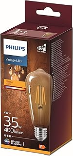Philips LED Classic E27 Vintage Lampe, 35 W, Vintage Dekolampe, Tropfenform, gold, klar, warmweiß