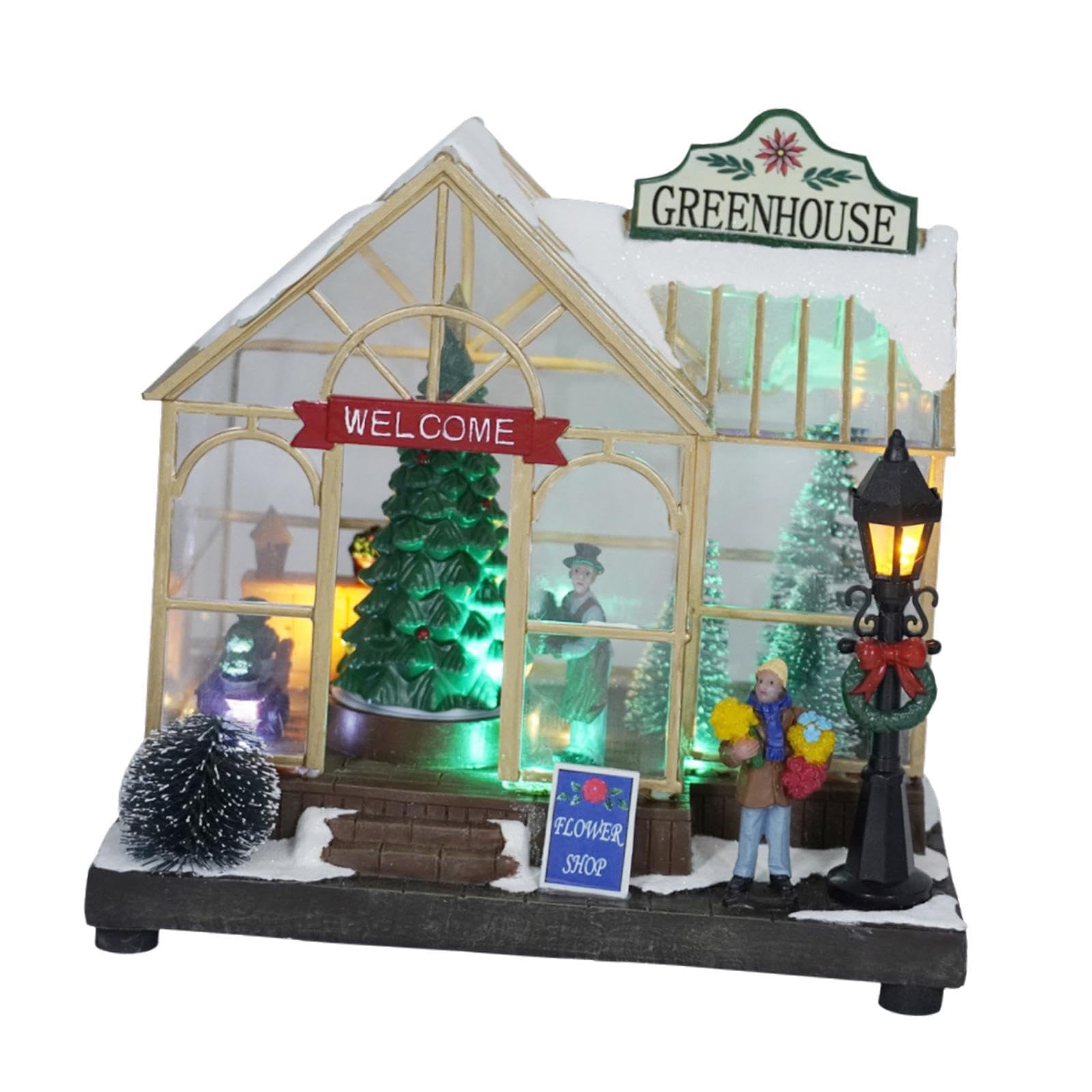 Casa Navideño, Decoración de Escena Navideña de Invernadero con LED, Figuras Navideñas de Escritorio Iluminadas con LED para Festival de Ado