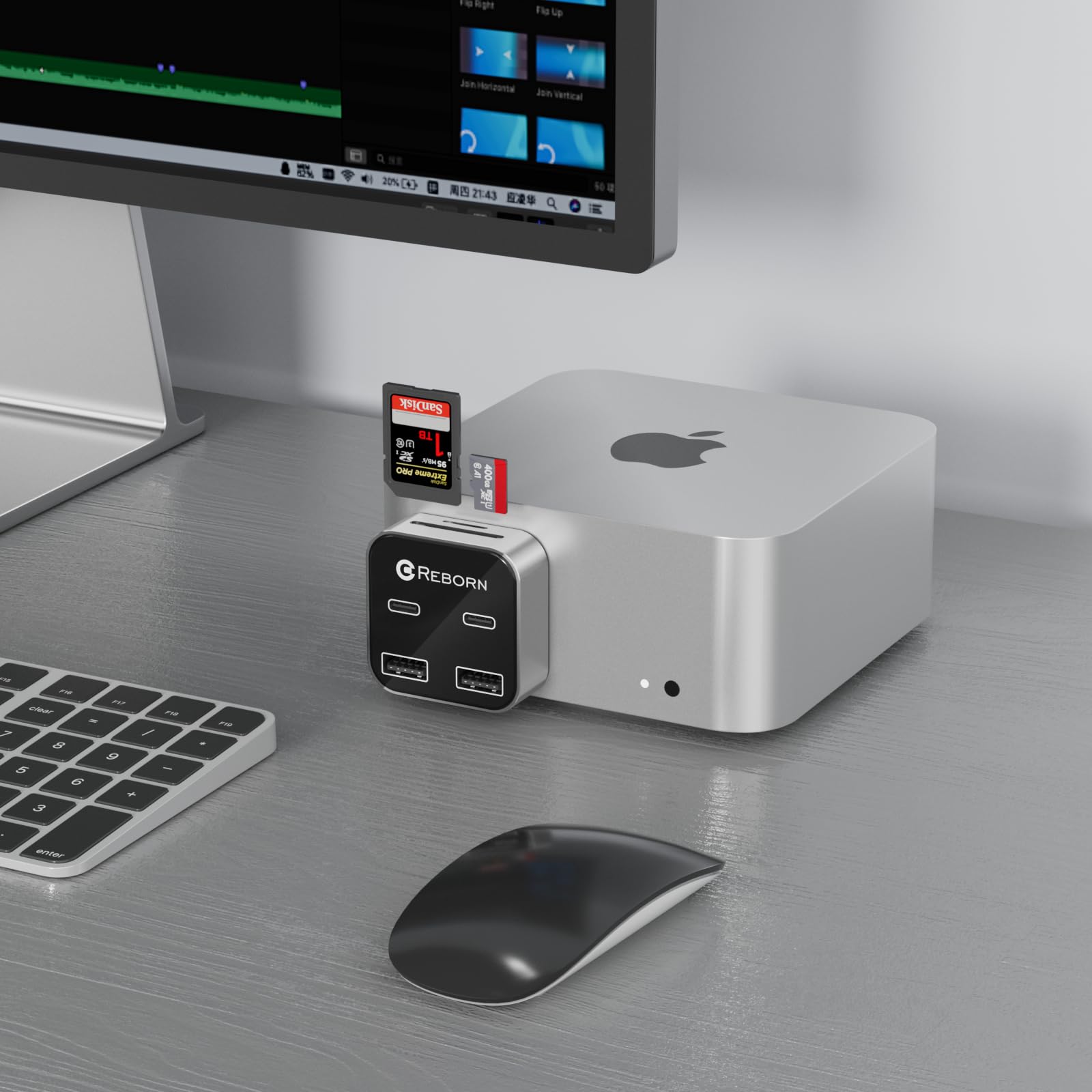 Mac mini M4 Dock | Mini Hub Mac de 6 portas com adaptadores duplos