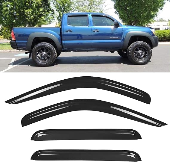 Original Side Window Wind Deflector, 4pcs Out-Channel Tape-On Nice Rain Guards Set, Vent Visor fit for 2005-2015 Toyota Tacoma Double Cab 94056 XP1