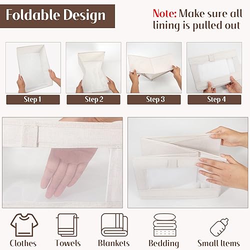 Vista 7 de Paquete de 4 organizadores y almacenamiento de lino, cestas de almacenamiento de lino para organización, contenedores organizadores plegables