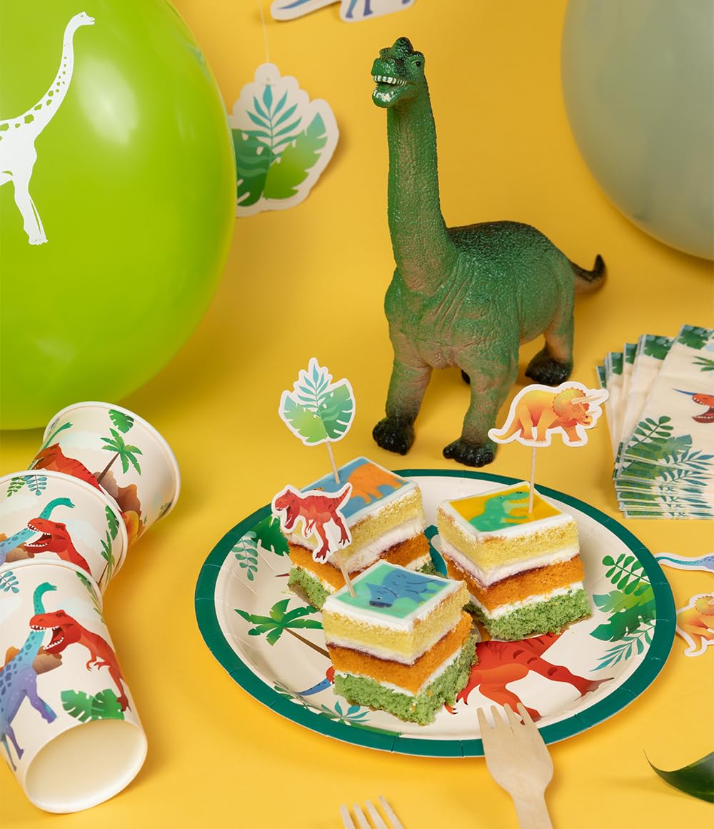 PD-Party: 8 sztuk papierowych talerzyków z motywem dinozaura - jednorazowe zastawy stołowe na urodziny dla dzieci - papierowe talerze na przyjęcia urodzinowe dla dzieci - 22,6x22,6x1,6 cm