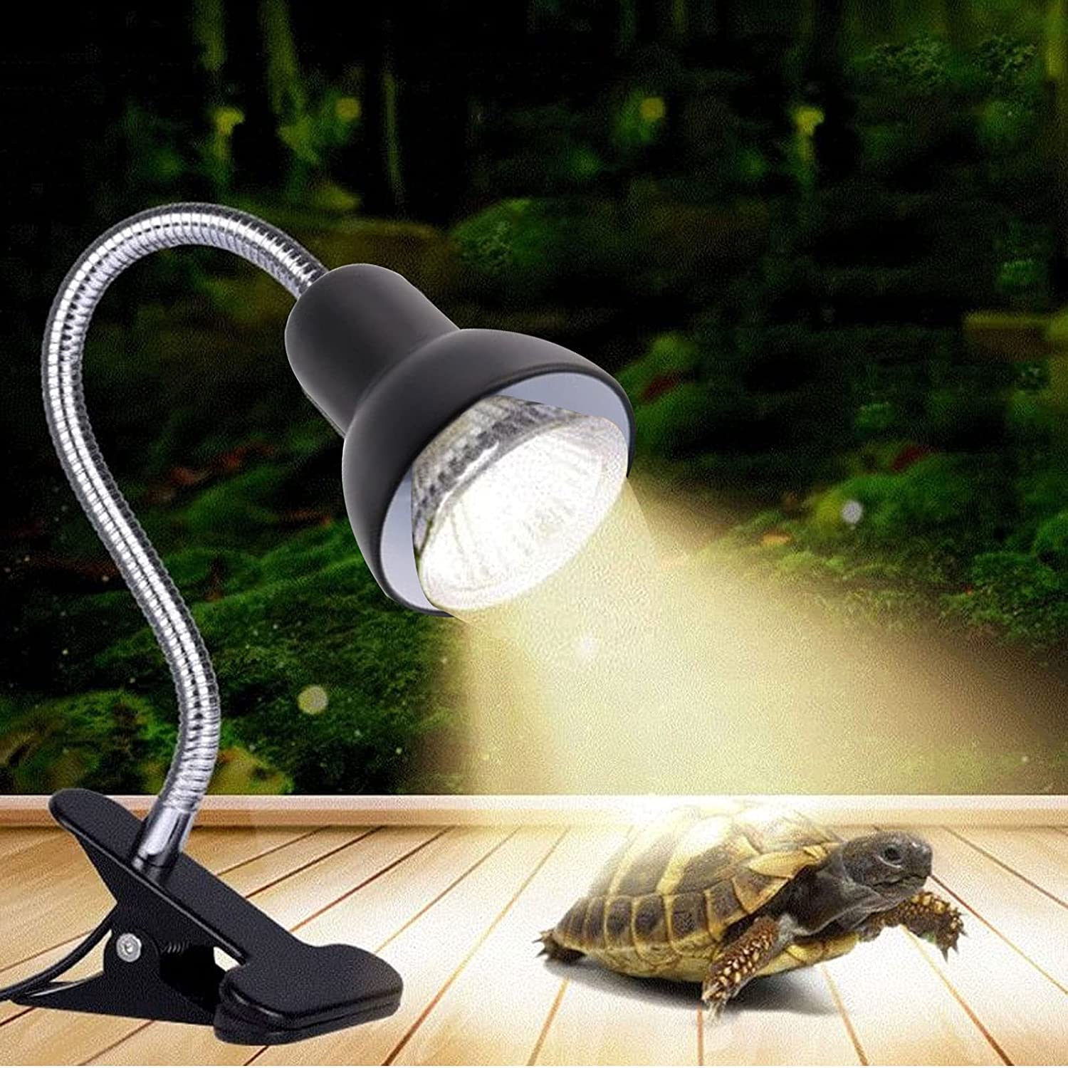 Lampe chauffante Tortue, Lampe chauffante avec Cou Rotatif à 360 ° pour Reptiles, Projecteur Thermique E27 UVA + UVB pour Reptiles d'aquarium/lézards/Tortues/Serpents (Noir)