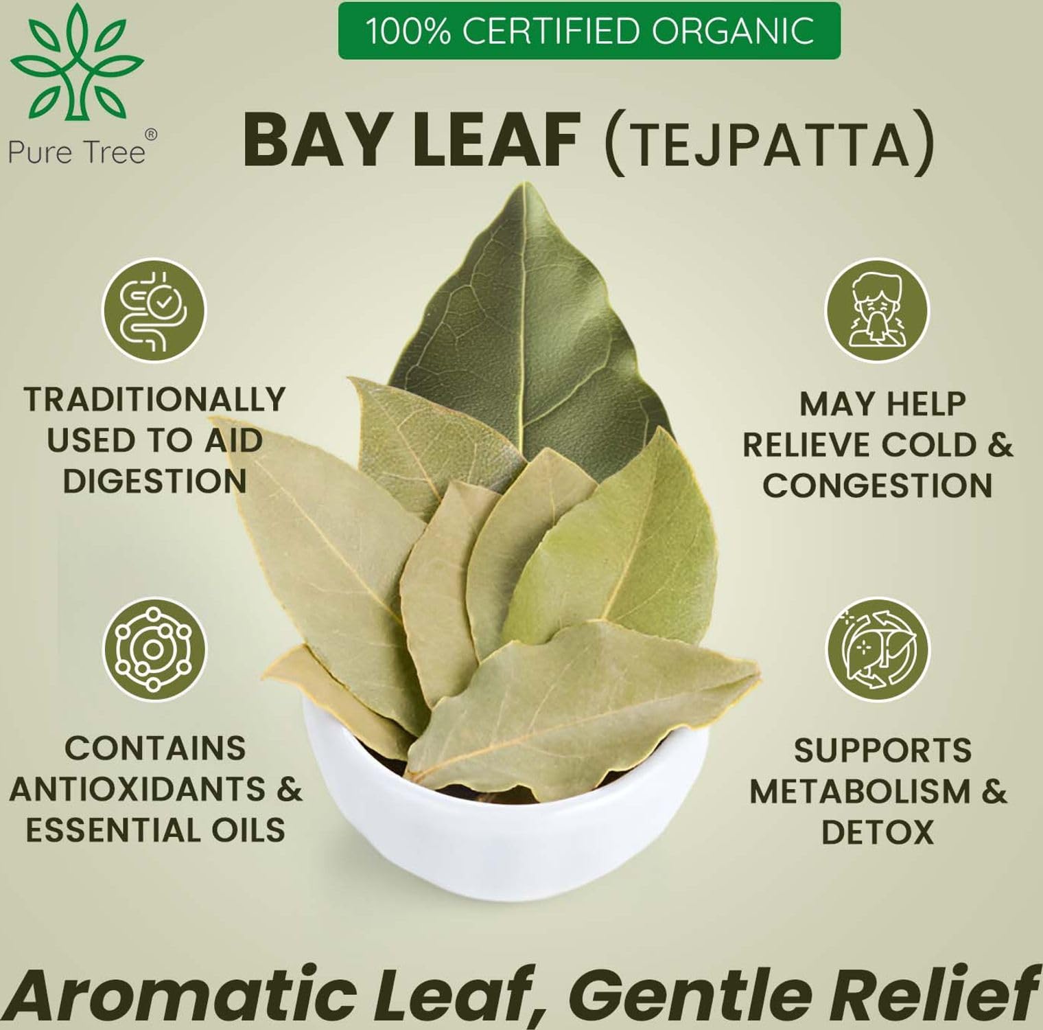 Pure Tree Certified Organic Tej Patta Leaves | 50 g | Bay Leaf | Whole Spices | Aromatic & Flavourful Biryani Leaf | Tejpatta Spice - Image 3 thumbnail