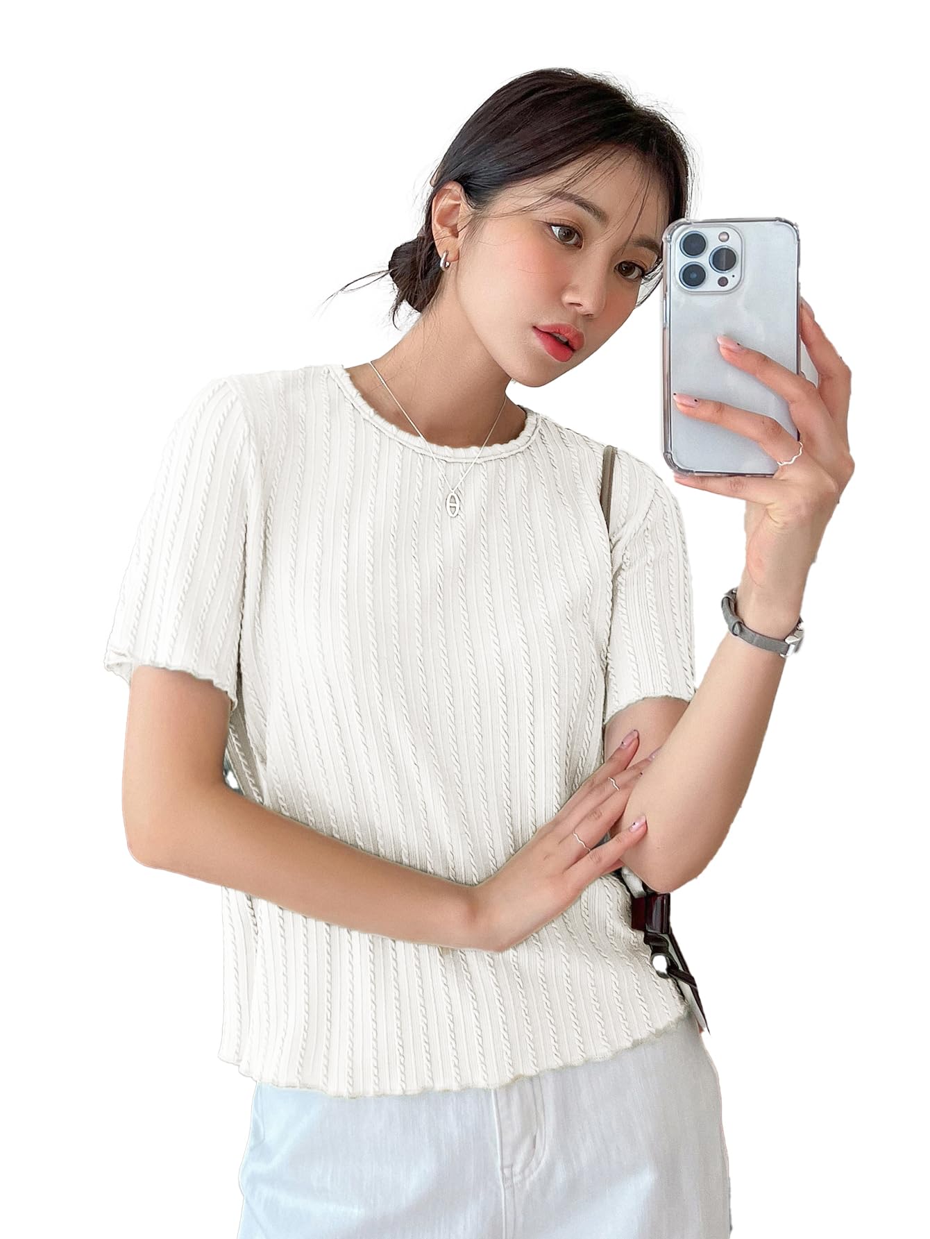 istyle can Women Korean Short Sleeve Round Neck Regular Fit T Shirt | Tops for Women | Korean Tops for Women | Tops for Women | Western Tops for Women Stylish-picture-24