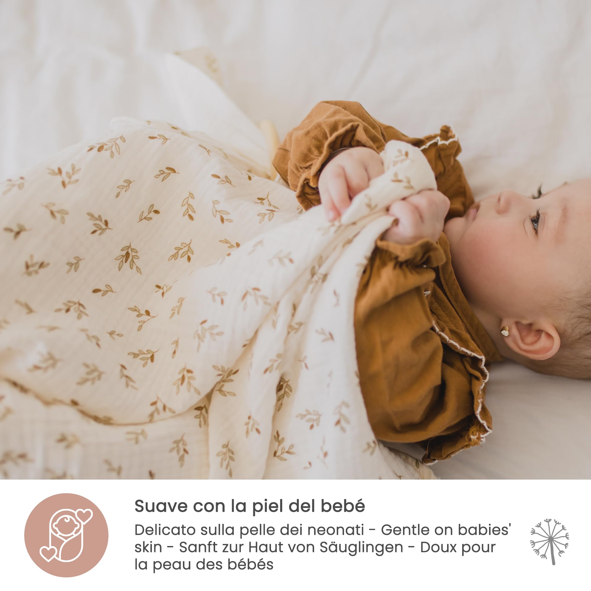 Confezione da 2 Mussola per Bambini 1x1m, Panno per Allattamento in Cotone Morbido, Assorbente, Traspirante (Ecru/Mint)