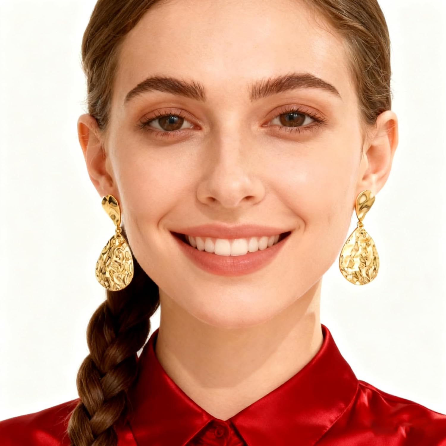 YUJIE Gold Plated Teardrop Earrings Lightweight Hammered Dangle Earrings for Women Fashion Jewelry - Image 5