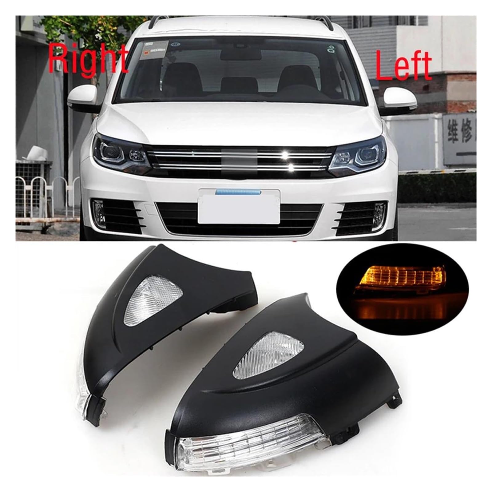 Generico Spia Luminosa Per VW Per Tiguan 2010 2011 2012 2013-2018 Luci Posizione Per Auto Specchietti Retrovisori Indicatori Direzione Coperture Per Laterali Indicatori Direzione Laterali(Pair)