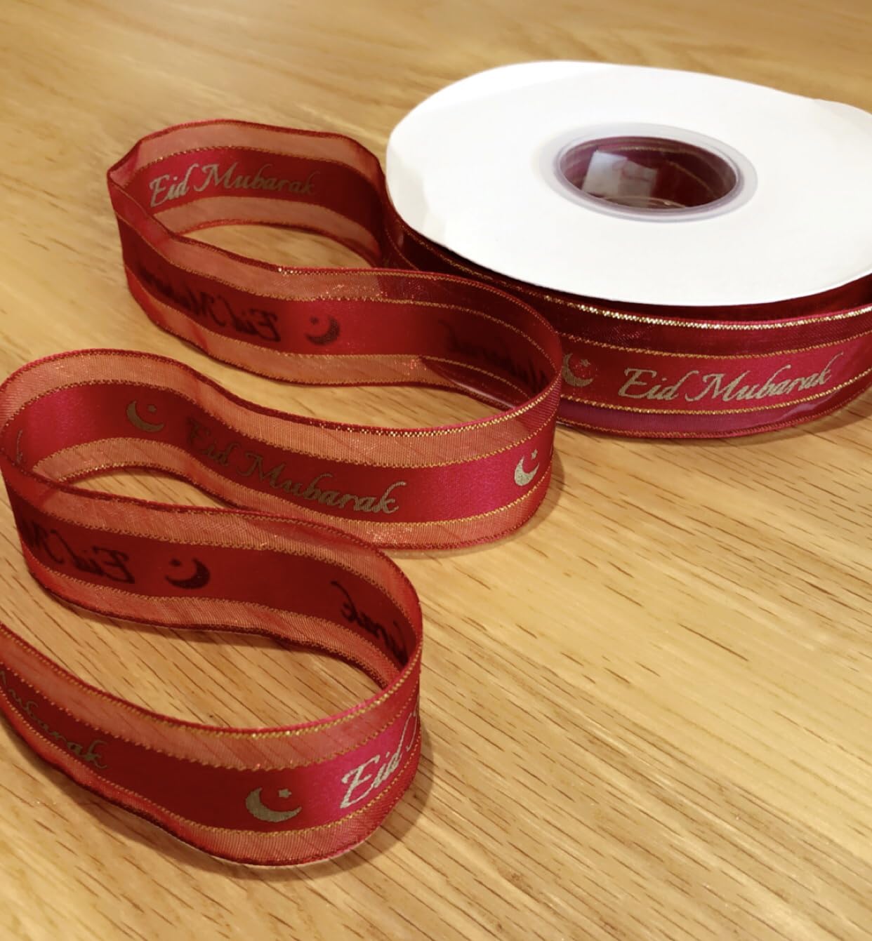 5M Eid Mubarak Ribbon, Burgundy Organza, Gifts, Presents, Hampers, Gift Wrapping, Bow Making, Decorations. (Burgundy)