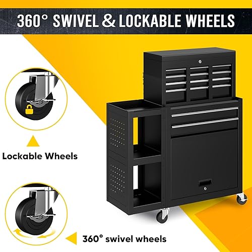 Miniatura 7 de Caja de herramientas con ruedas de 8 cajones con ruedas, exclusiva caja de herramientas 3 en 1 combinada con carrito de utilidad extraíble de 2