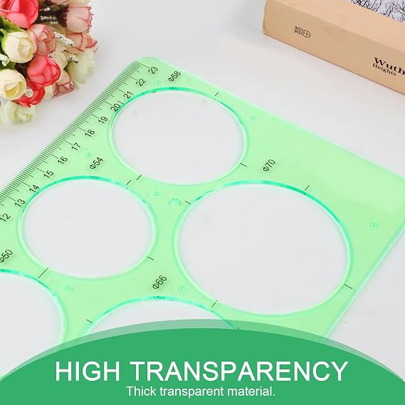 4PCS Plastic Circle and Oval Templates - Clear Green Measuring Templates for Drawing and Formwork Projects