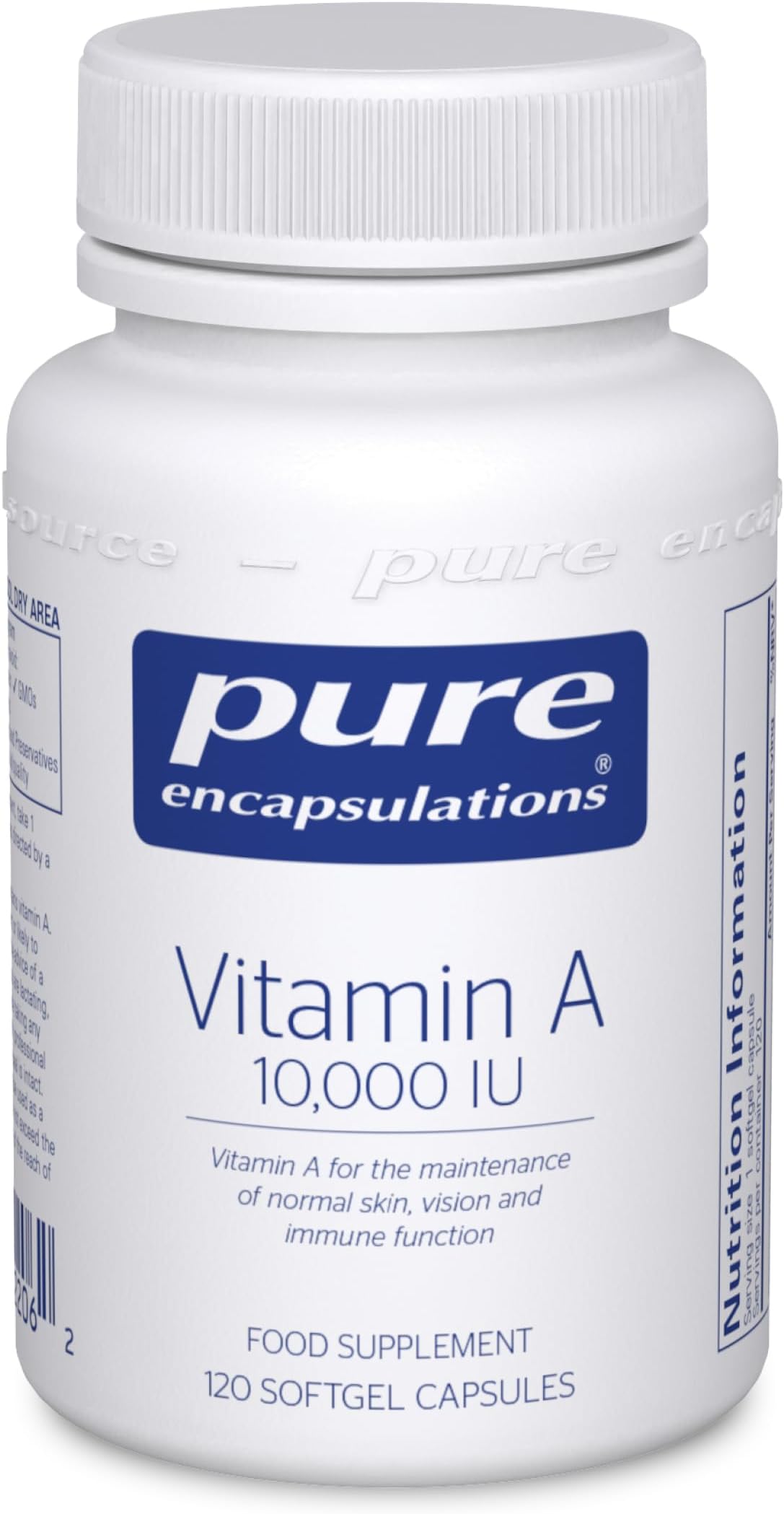 Pure Encapsulations Vitamin A 10,000 IU - Cod Liver Oil - Supports the Maintenance of Normal Skin, Vision and Immune Function - 120 Softgel Capsules