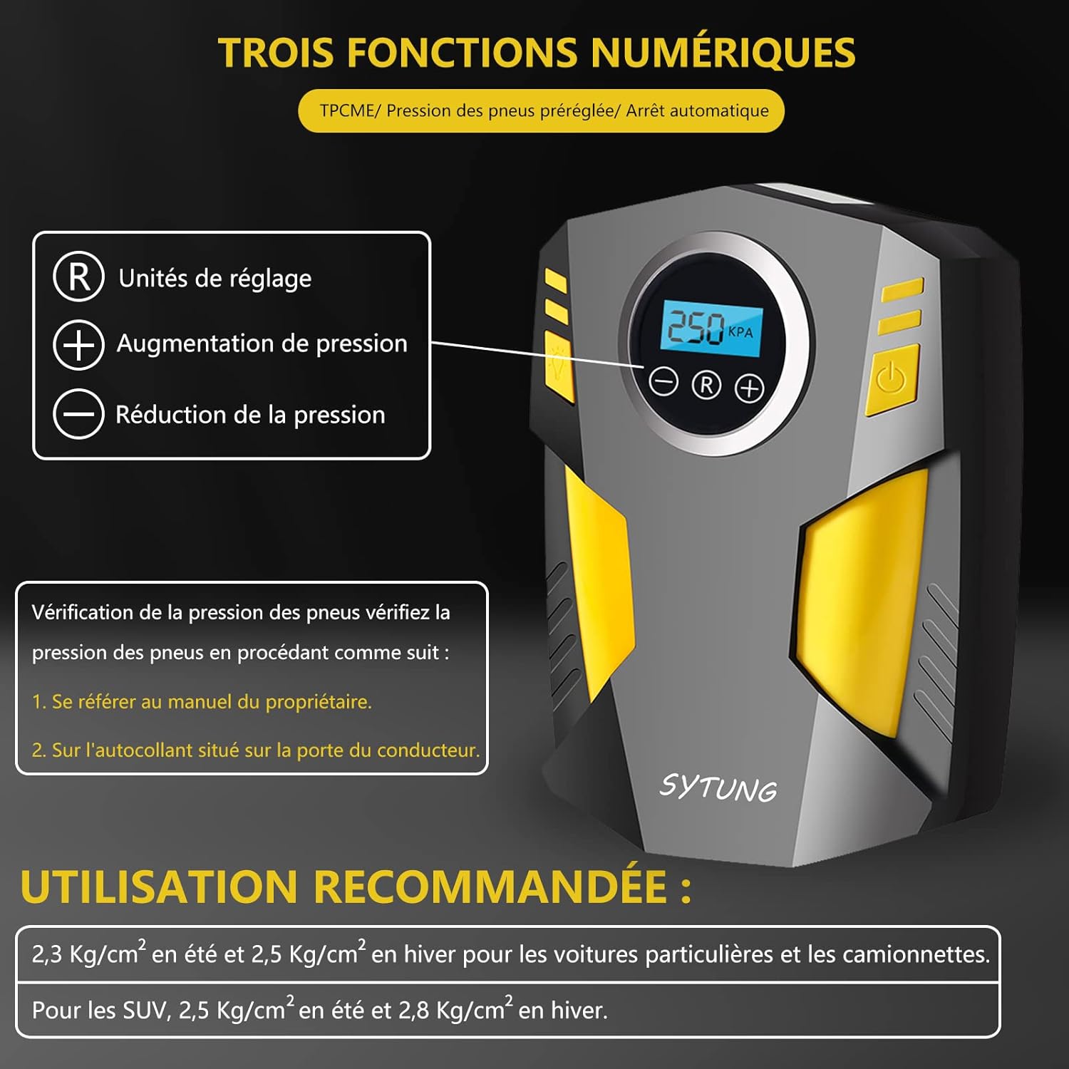 Digital display controls and recommended tire pressures