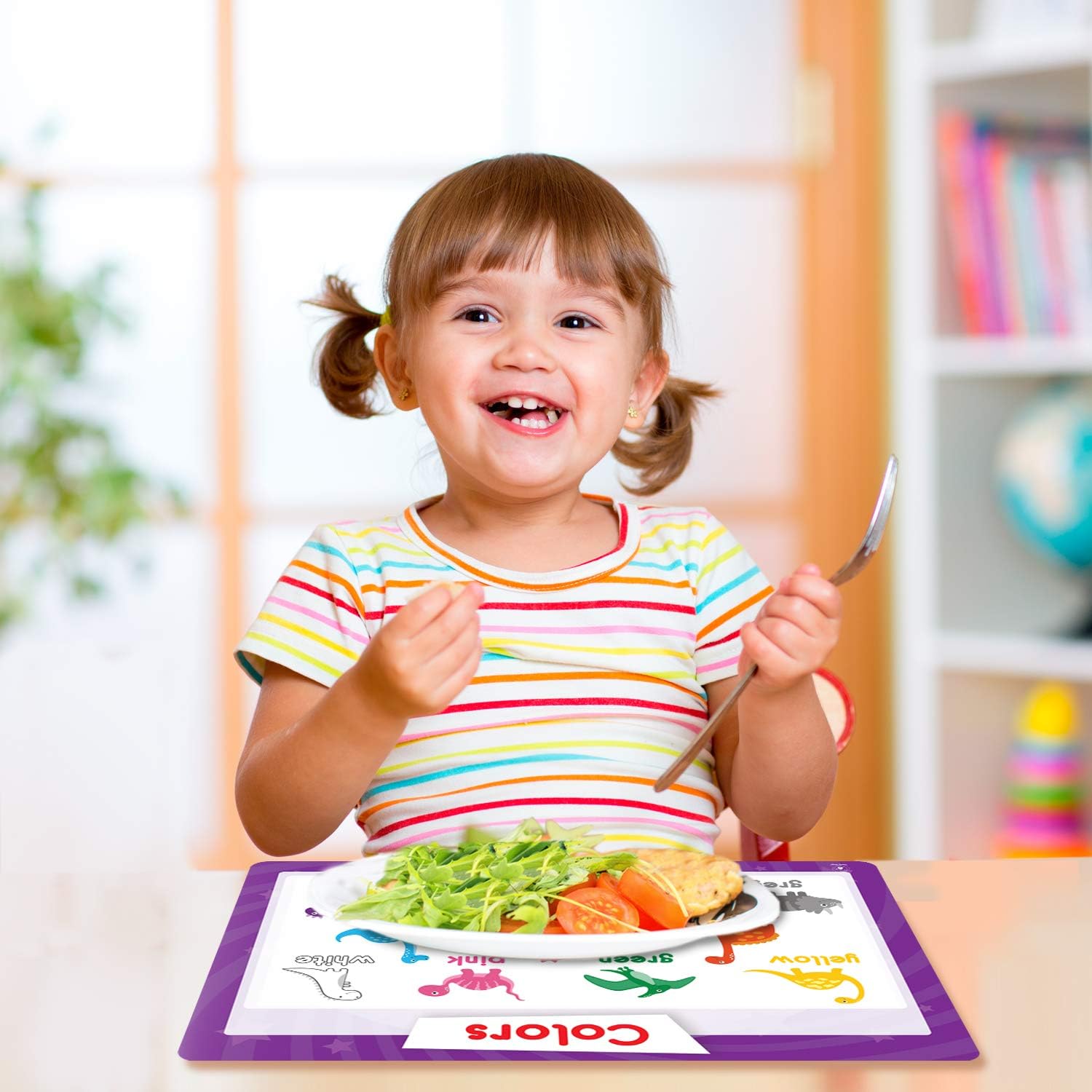 Simply Magic 5 Educational Placemats for Kids - Kids Placemats Non Slip, Washable Reusable Plastic Place Mats for Toddler, Alphabet ABC, Shapes, Colors, Numbers, Solar System Learning Place Mats