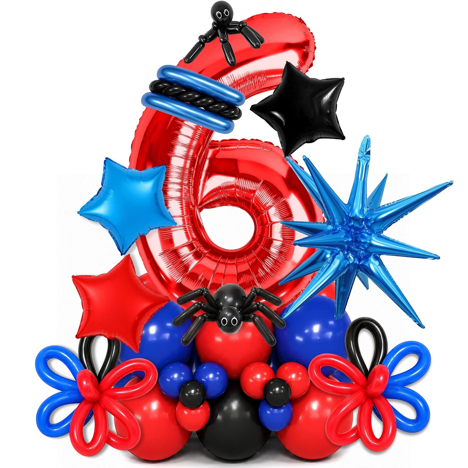 6th Red Blue Black Spider Cool Man Birthday Balloons Hero Party Decorations