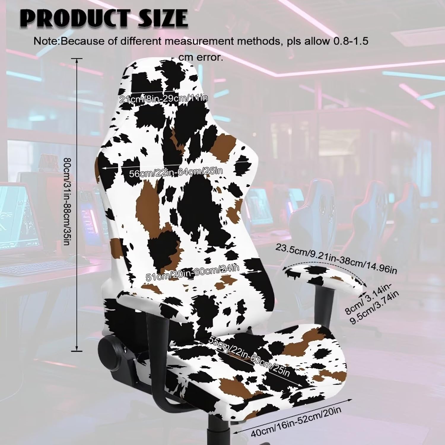 Cow Print Gaming Chair Cover with Armrest Cover Durable Office Chair Covers Slipcovers Universal Computer Game Seat Protector for Game Chairs Decor,Easy to Clean