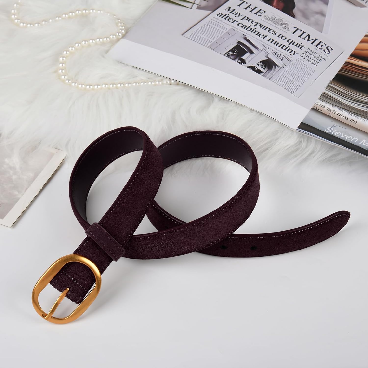 Valleycomfy Womens Leather Suede Waist Belt for Casual Dress Jeans Ladies with Gold Buckle - Image 4