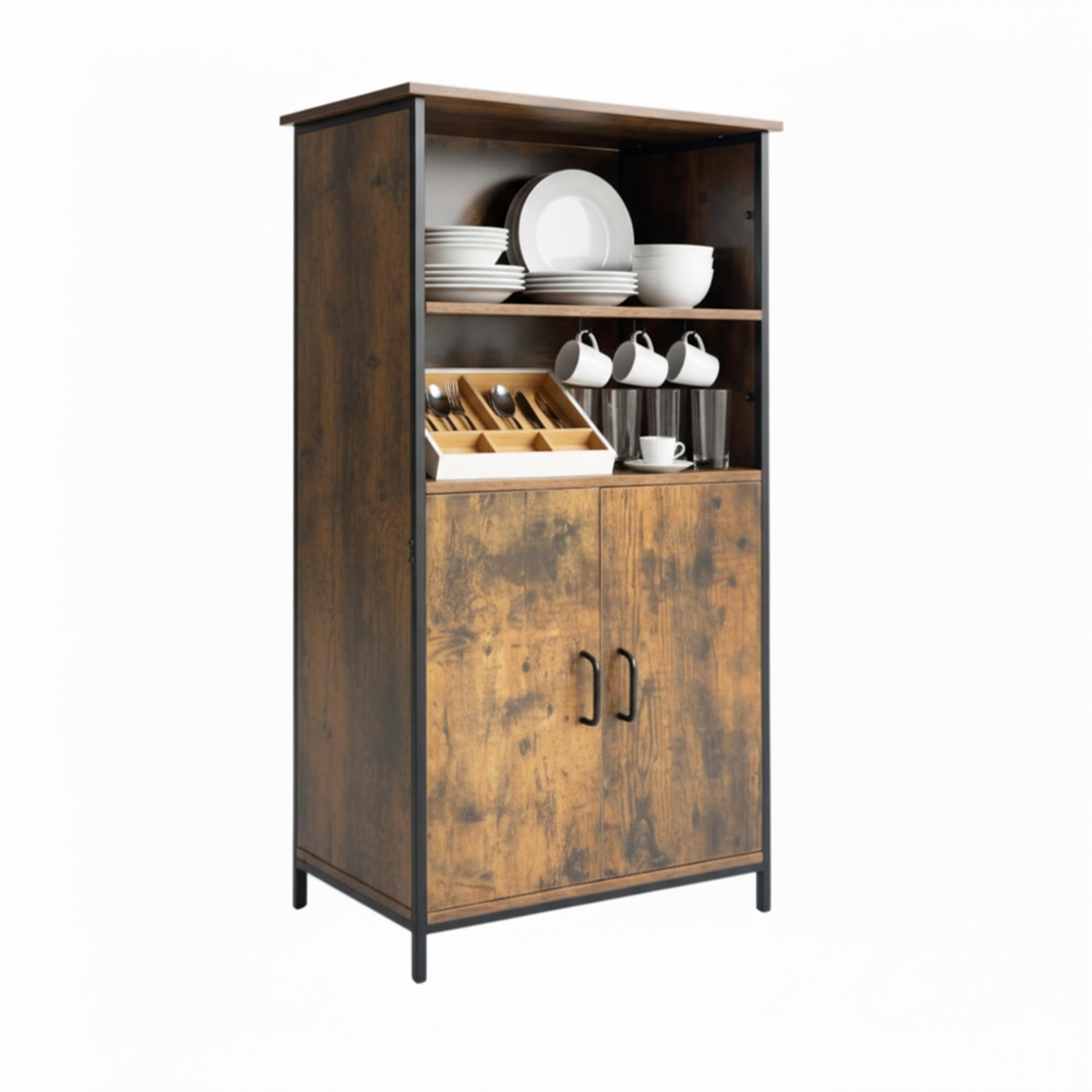 Armadio da Cucina Relaxdays, Stile Industriale, scaffale con Ante, HLP: 124,5 x 60 x 35 cm, Mobile Vintage, Marrone