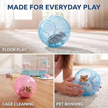 2Pcs 3.94 Inch Rotundity Hamster Balls, Breathable and Sturdy Dwarf Hamster Exercise Balls Running Wheel Gerbil Toys, Small Animals, Portable Small Pet Supplies (Blue and Pink)