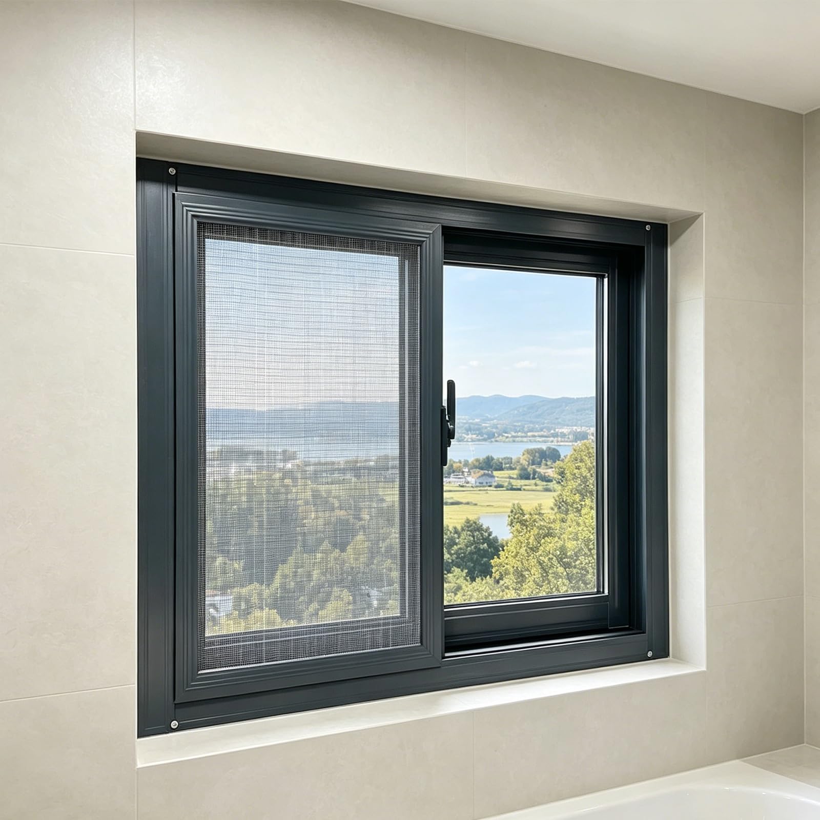Cristal templado y aluminio: Ventana corrediza 28x12