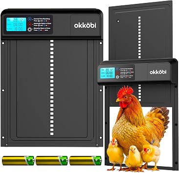 Automatic Chicken Coop Door Coop Door Lite Battery Powered 3X AA Included Timer & Manual Modes LCD Display Anti-Pinch Safety 11" x 9.4" Opening