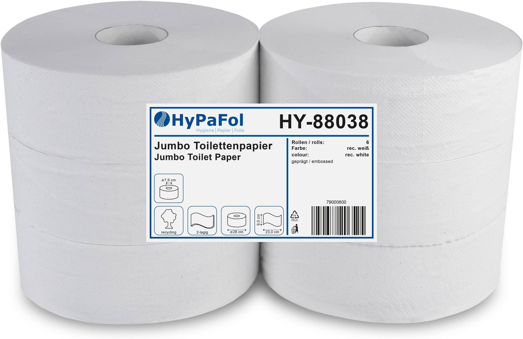 6x Toilettenpapier Jumbo-Rollen 250m, 2-lagig, Hochweiß – Sparsam & Weich