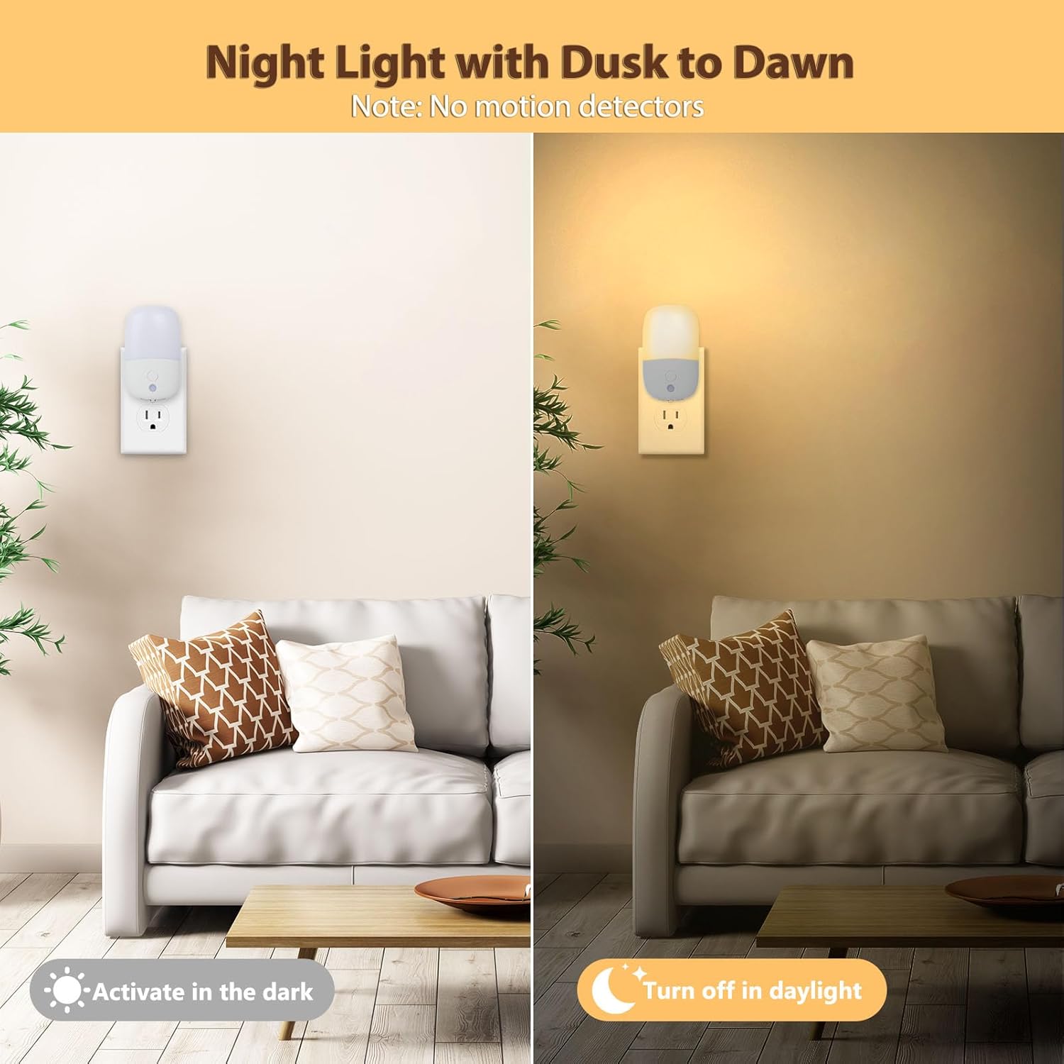 echosari Night Lights Plug into Wall, 2 Pack Dimmable Night Light with Dusk to Dawn Light Sensors, Warm White LED Nightlights for Bathroom Bedroom Kitchen Hallway Stairs