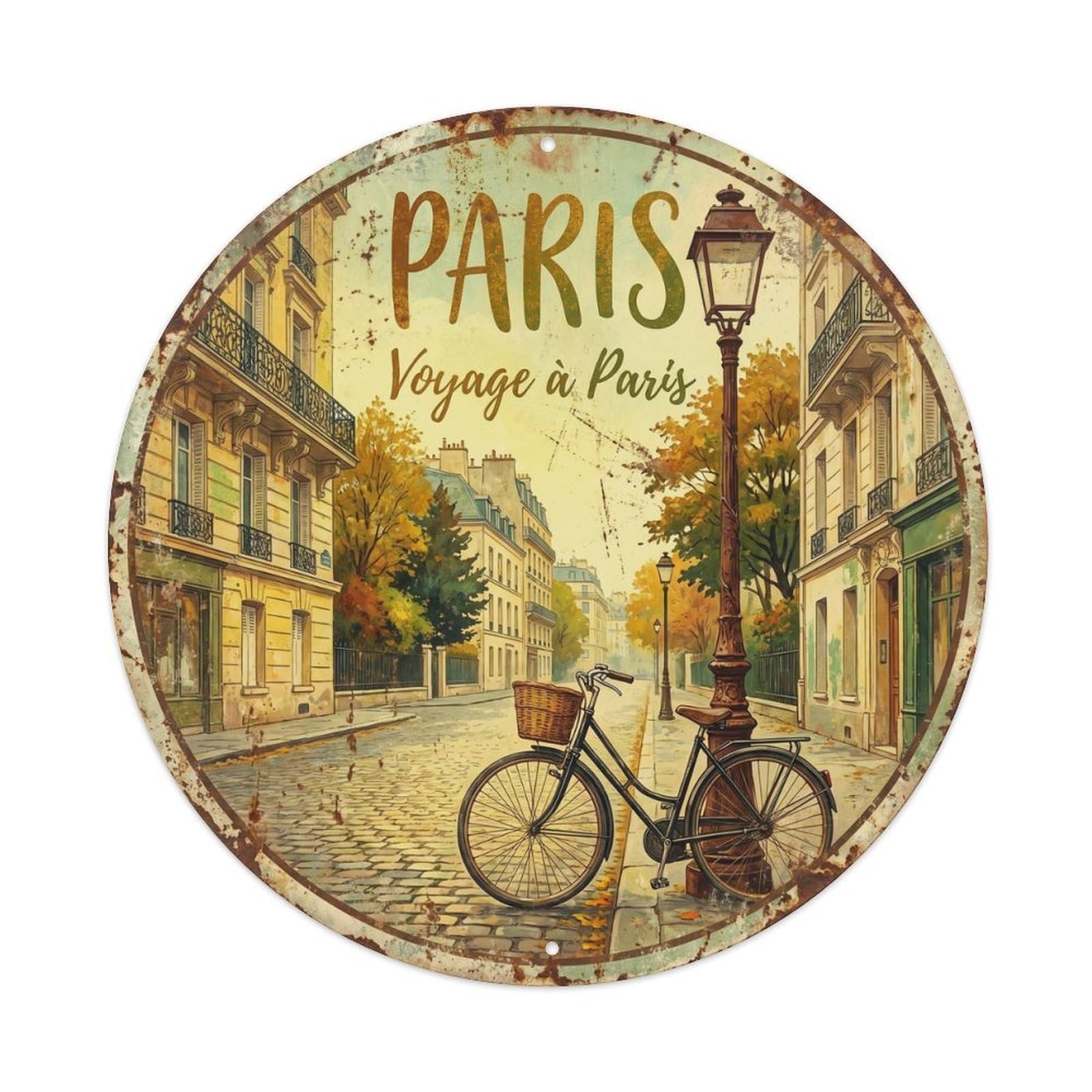 Vintage Travel Paris Street Wanderlust Metal Tin Sign Plaque