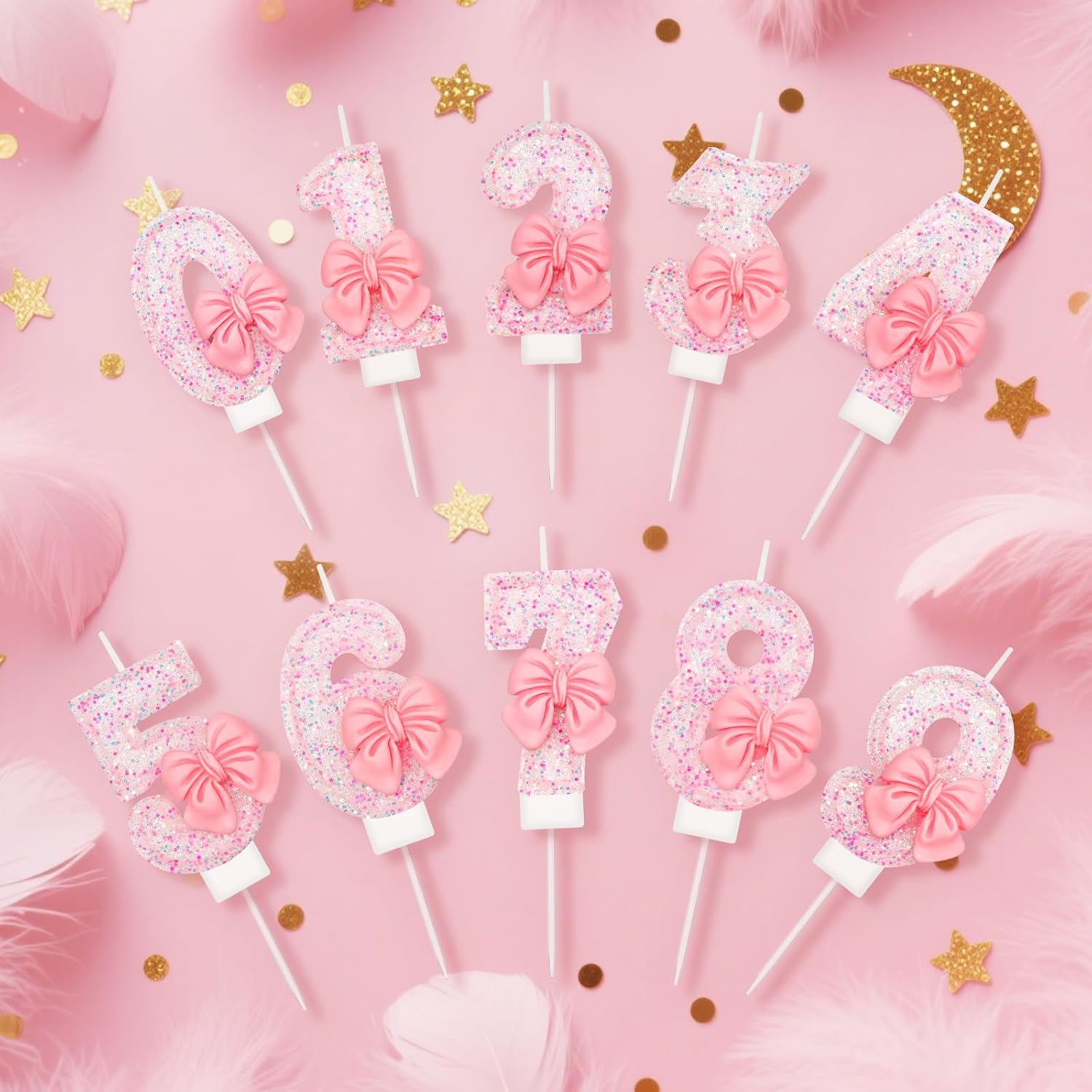 Pink Bow Birthday Candles Number 5 Candle Cake Topper for Birthday Party Cupcake Decoration Boys and Girls Theme Party Supplies image 3