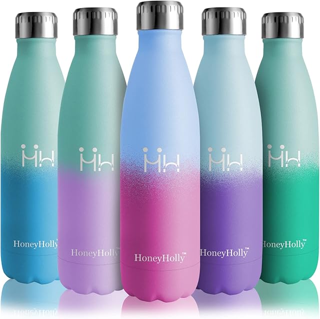 HoneyHolly Butelka do picia ze stali nierdzewnej z izolacją próżniową  350/500/650/750 ml, idealny termos dla dzieci, małych dzieci, szkoły, przedszkola, sportu, aktywności na świeżym powietrzu, na rower,