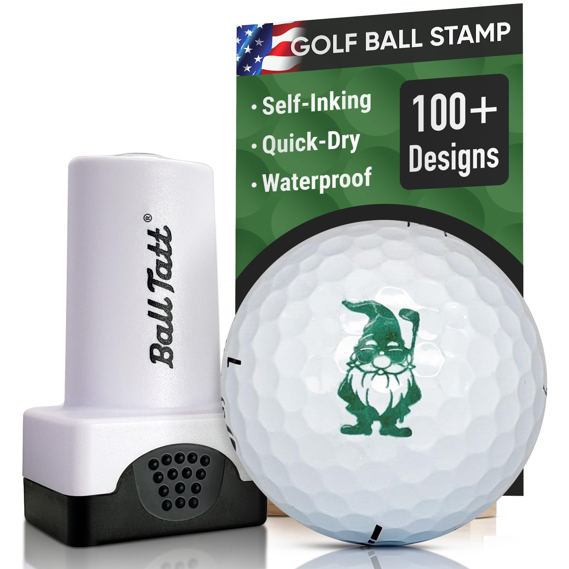 Ball Tatt - Golf Ball Stamp - Self-Inking Marker - Quick-Dry Permanent Marking Tool, No Leaks or Refills, Reusable & Waterproof Golfing Stamper - Ideal Gift for Golfers, Dads, Retirement (Gnome) โ image 1