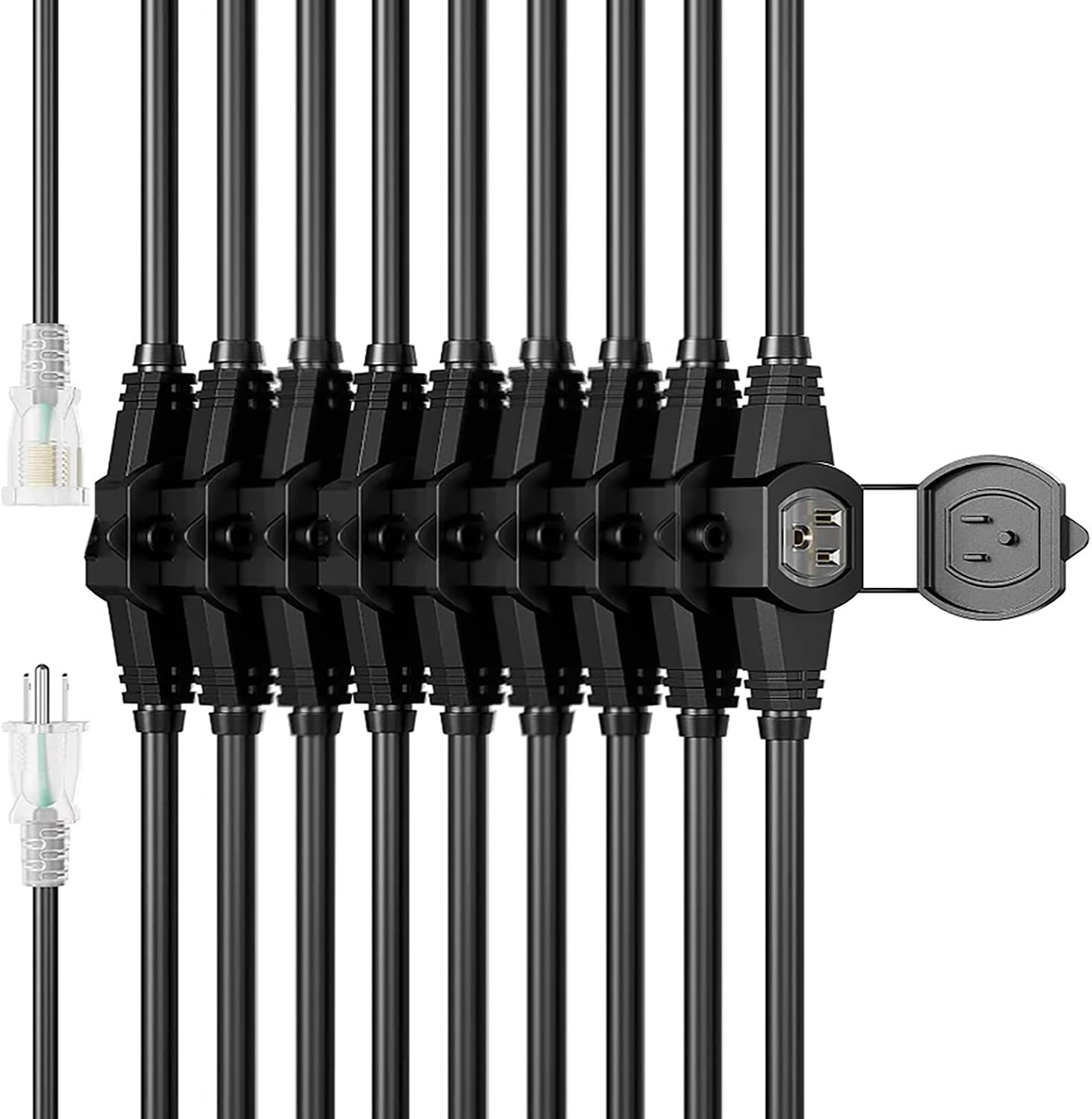 45FT 12 Gauge Heavy Duty Multi Outlet Outdoor Extension Cord, 10 Evenly Spaced Weatherproof Outlets, LED Indicator Light，Great for Stage Backdrops, Landscape Garden Lighting, Holiday Decoration ETL