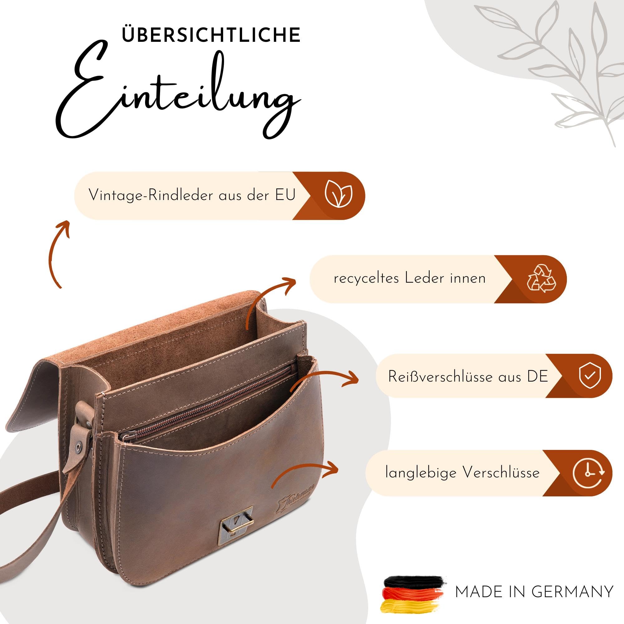 Thielemann Damen Handtasche Brasilia Made in Germany, Umhängetasche aus Leder, Abendtasche, Echtleder Tasche zum Umhängen, Crossbody Bag, Ledertasche zum Ausgehen