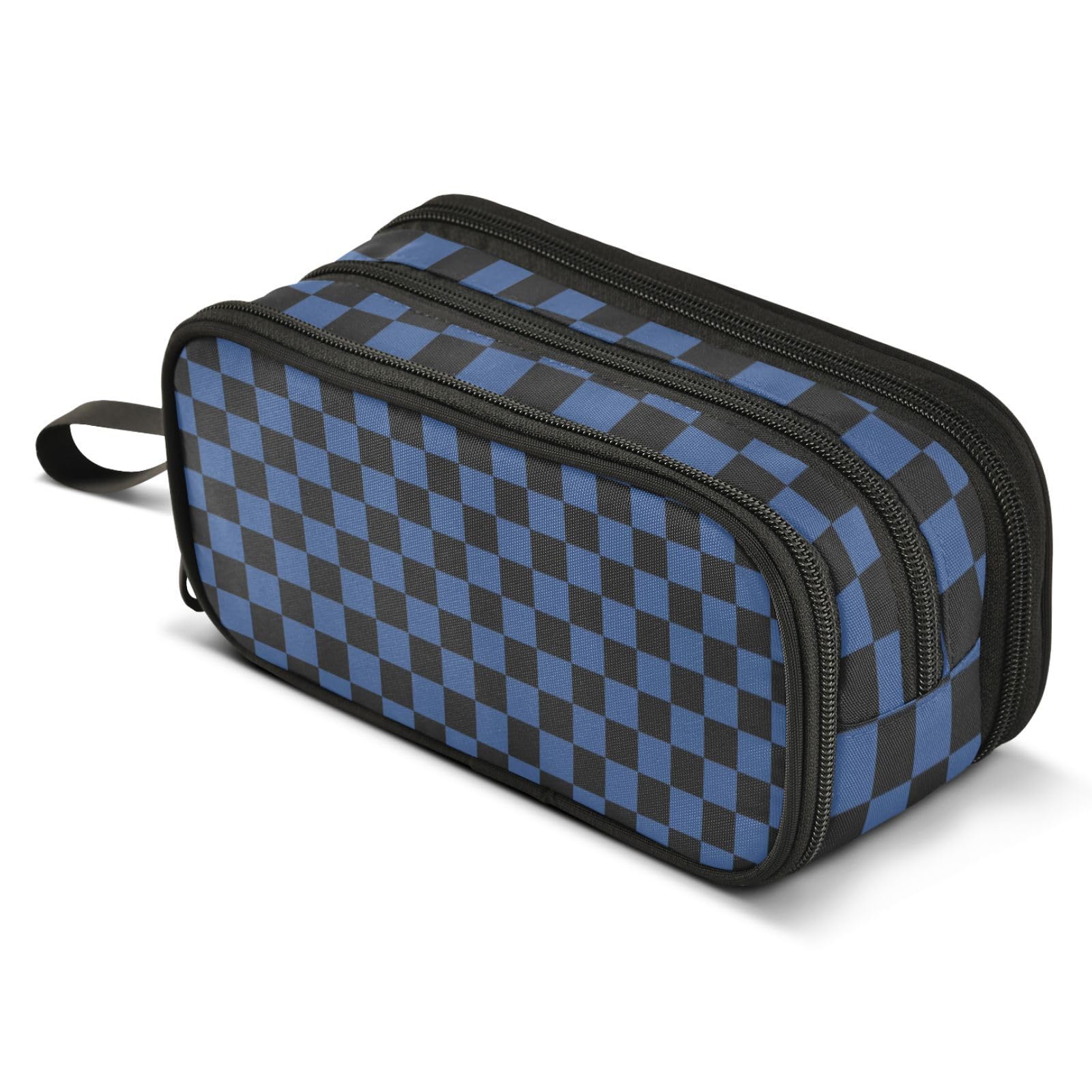 ALAZA Blue Black Checkerboard Buffalo Plaid A Pencil Case Box Boys Girls Large Capacity Pencil Pouch with 3 Compartments Zipper Stationery Pen Bag Organizer for School Office
