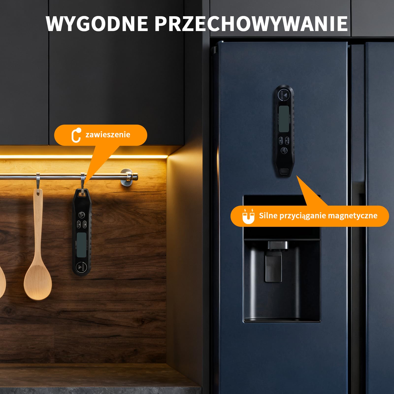 DOQAUS Termometr do mięsa z 2 Sondami - Dokładność ± 1°C i Pomiar w 3 Sekundy, Alarm i Podświetleniem do Pieczenia i Grillowania (Czarny)