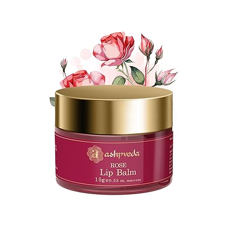 Ashpveda Ayurvedic Rose Petal Lip Balm For Dry & Chapped Lips With Kokum Fruit, Rose Flowers and Almond Oil | Lip UV Protection & Nourishment | Lip Balm with SPF for Soft Pink Lips, 15 gram