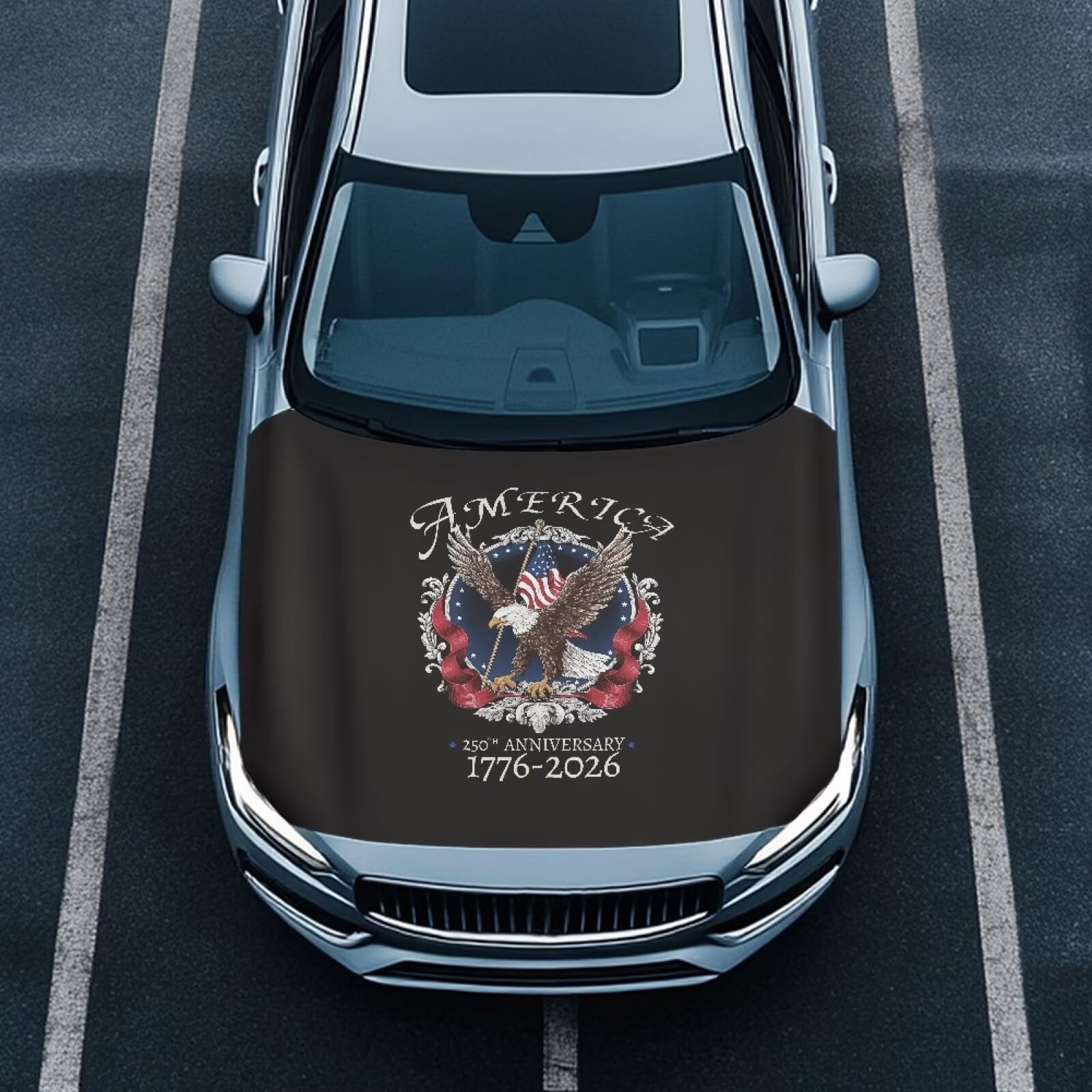 Qiyupavt USA 250th Birthday and Bald Eagle Car Hood Cover Stretch Fabric Car Hood Protector Removable Car Hood Accessories Suitable Most Automotive Sedans Pickup Trucks